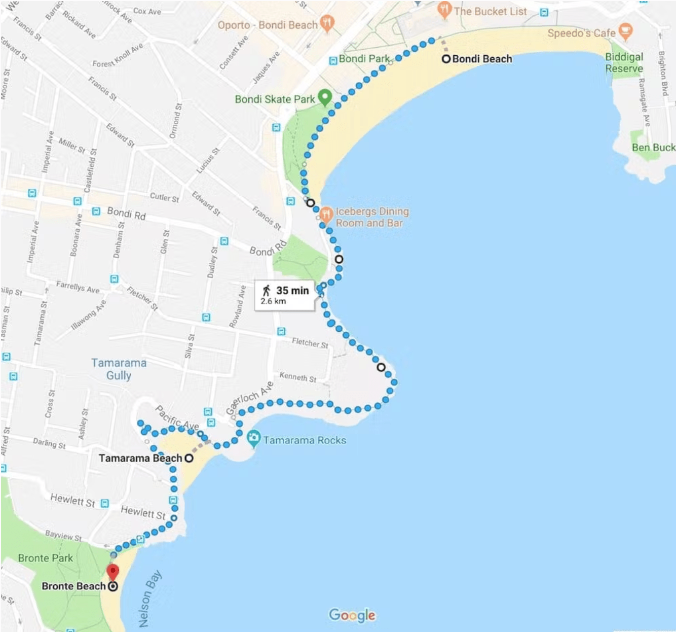 Bondi to Bronte Costal Walk Map